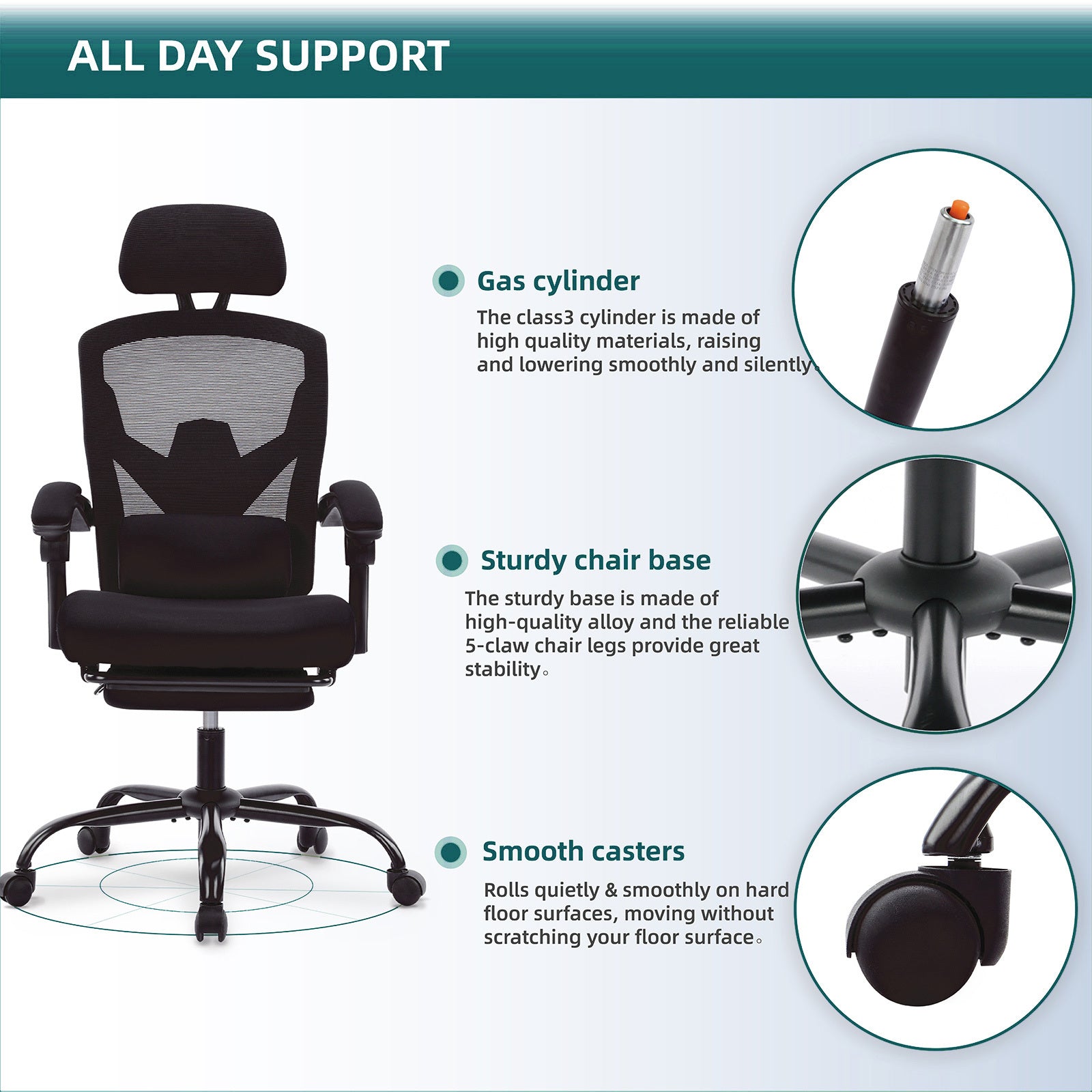 Retractable Footrest Ergonomic Swivel Office Chair