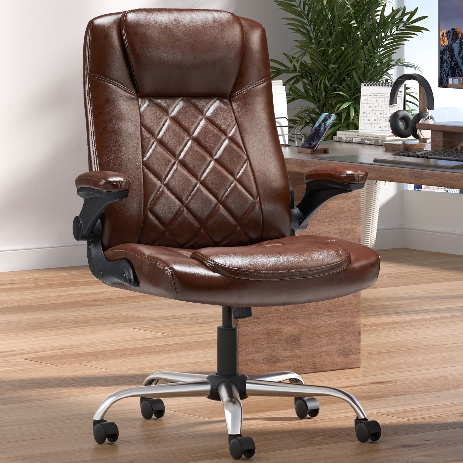 Leather Executive Office Chair With Arm & Rocking Function