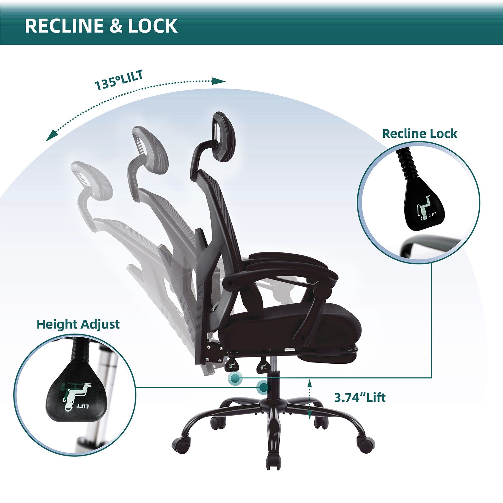 Retractable Footrest Ergonomic Swivel Office Chair