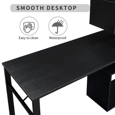 Home Office Computer Desk L Shaped Corner Table, Rotating Computer Table With 5-Tier Bookshelf, Four Installation Methods, Lockable Casters Black