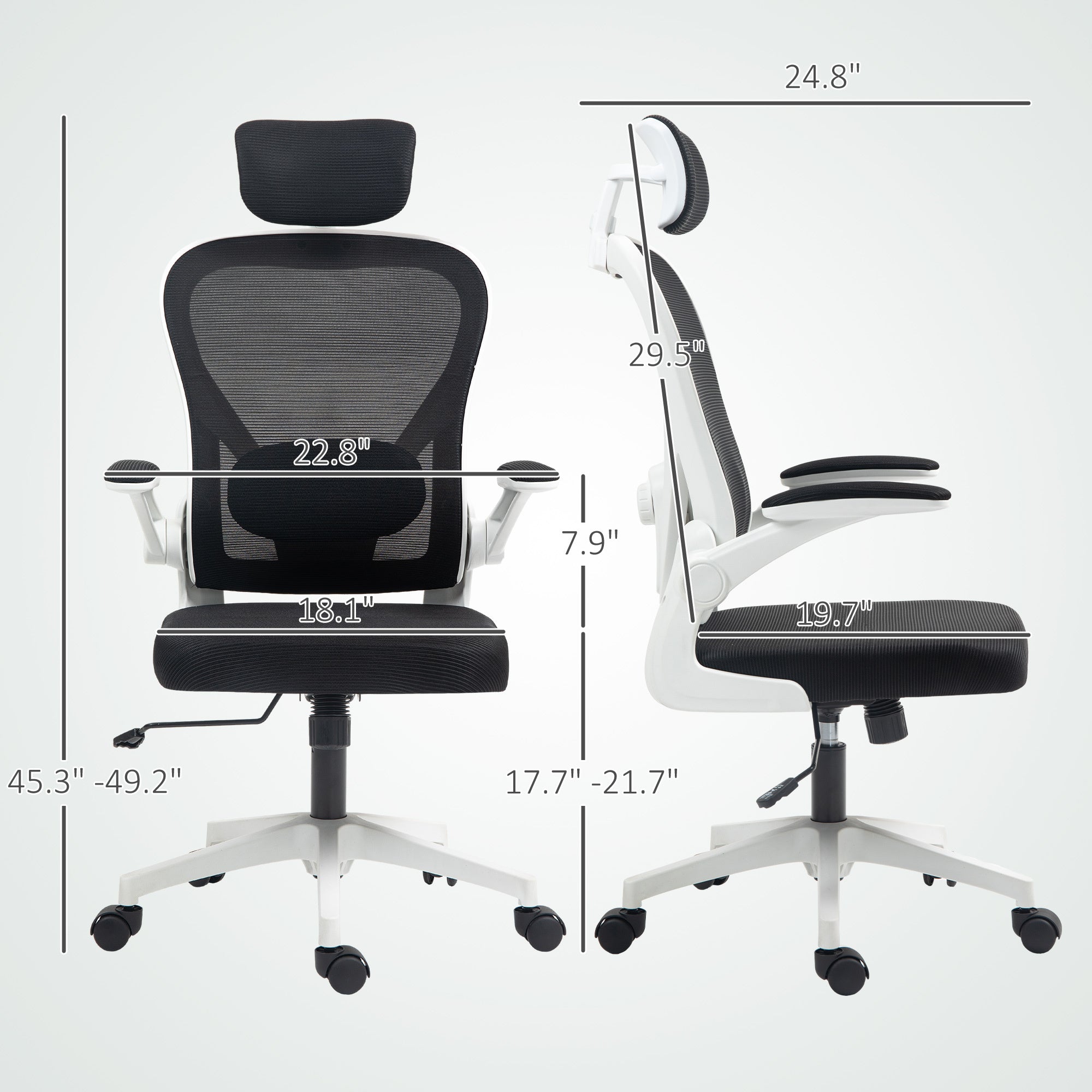 Mesh Office Chair, Ergonomic Desk Chair With Flip-up Armrest, Rotatable Headrest