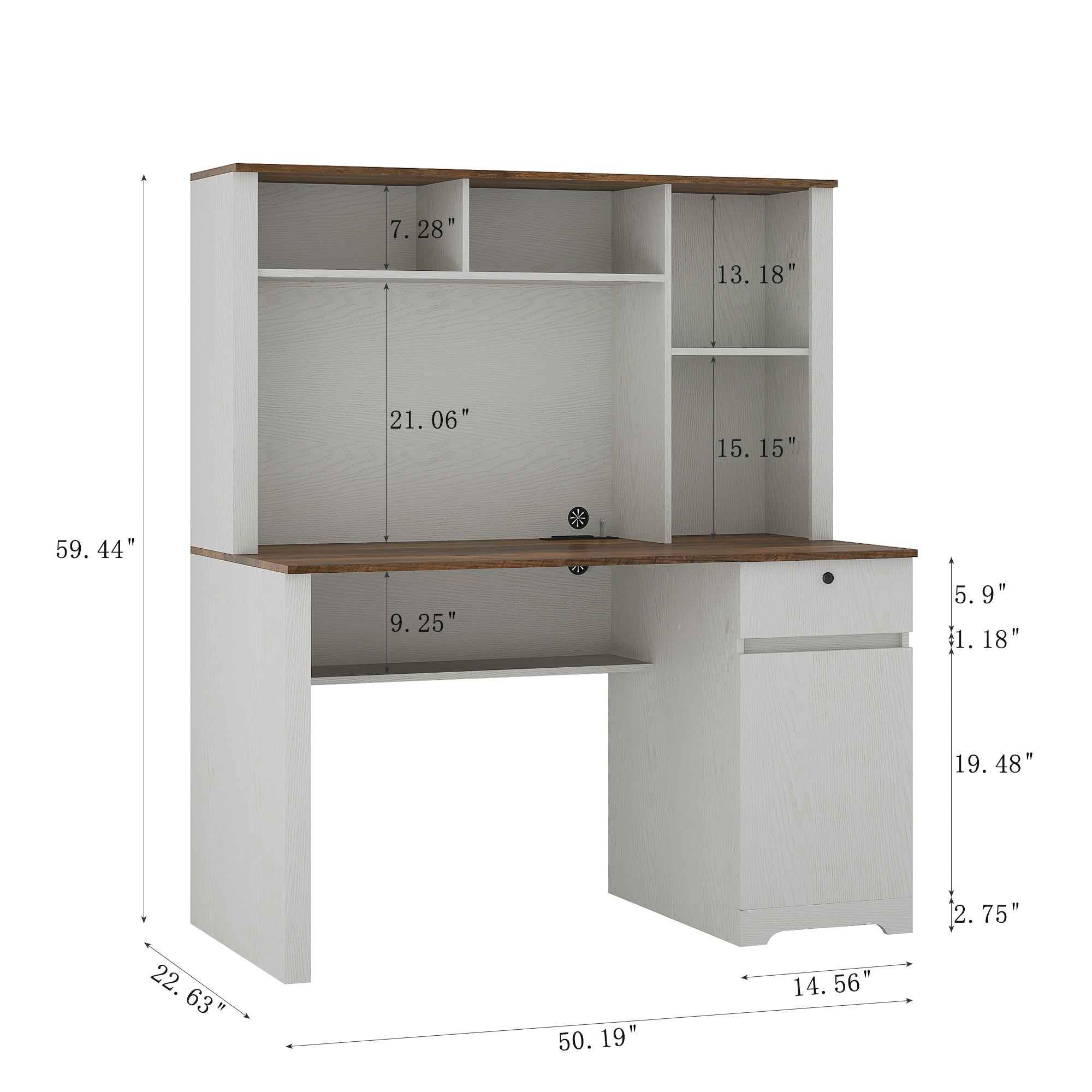 Computer Desk With Hutch & Bookshelf,Wood Executive Desk Teens Student Desk Writing Laptop Home Office Desk With Drawers,3 AC Outlets And 2 USB Charging Ports,Study Laptop Table For Home