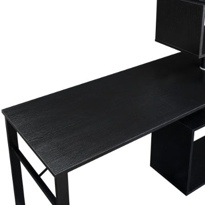 Home Office Computer Desk L Shaped Corner Table, Rotating Computer Table With 5-Tier Bookshelf, Four Installation Methods, Lockable Casters Black