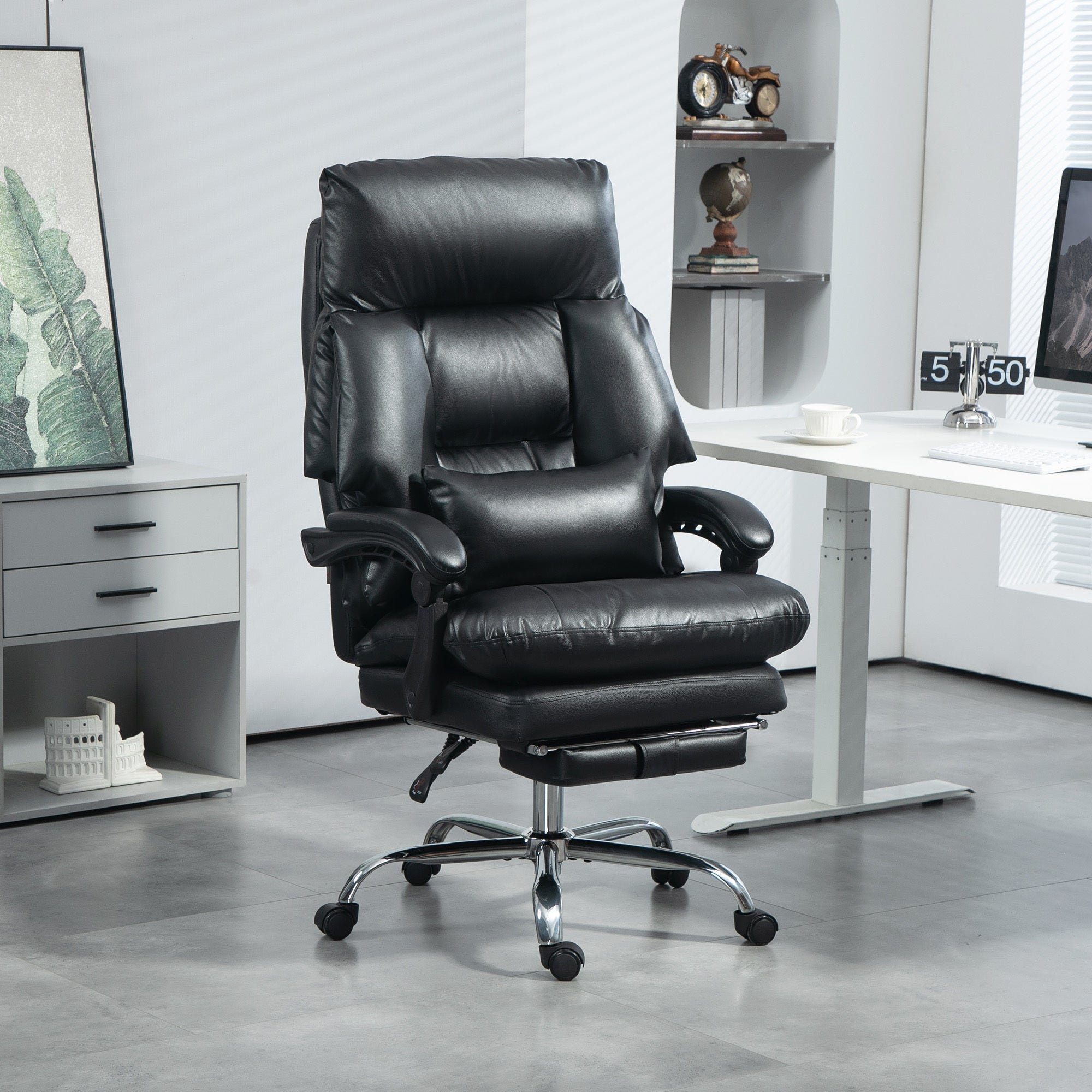 Overstuffed Office Chair, High Back Desk Chair With Foot Rest
