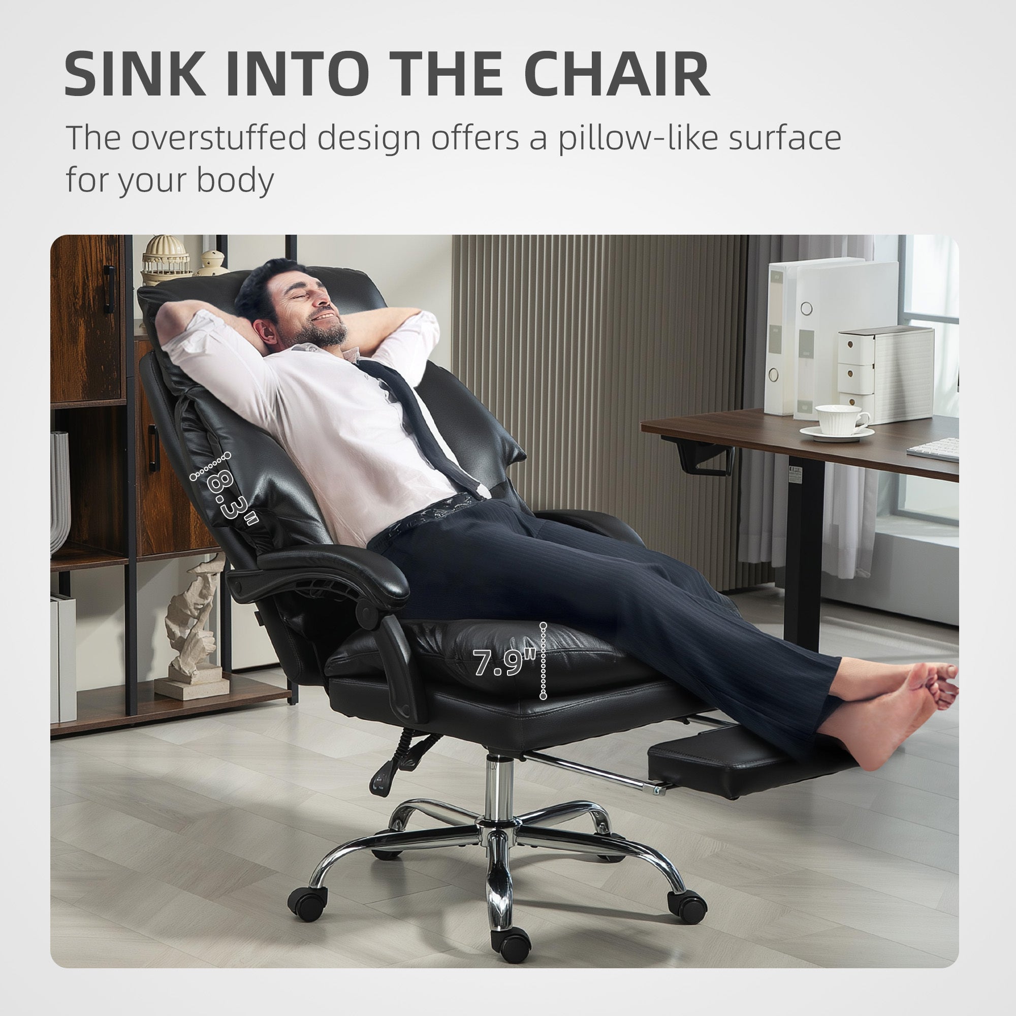 Overstuffed Office Chair, High Back Desk Chair With Foot Rest
