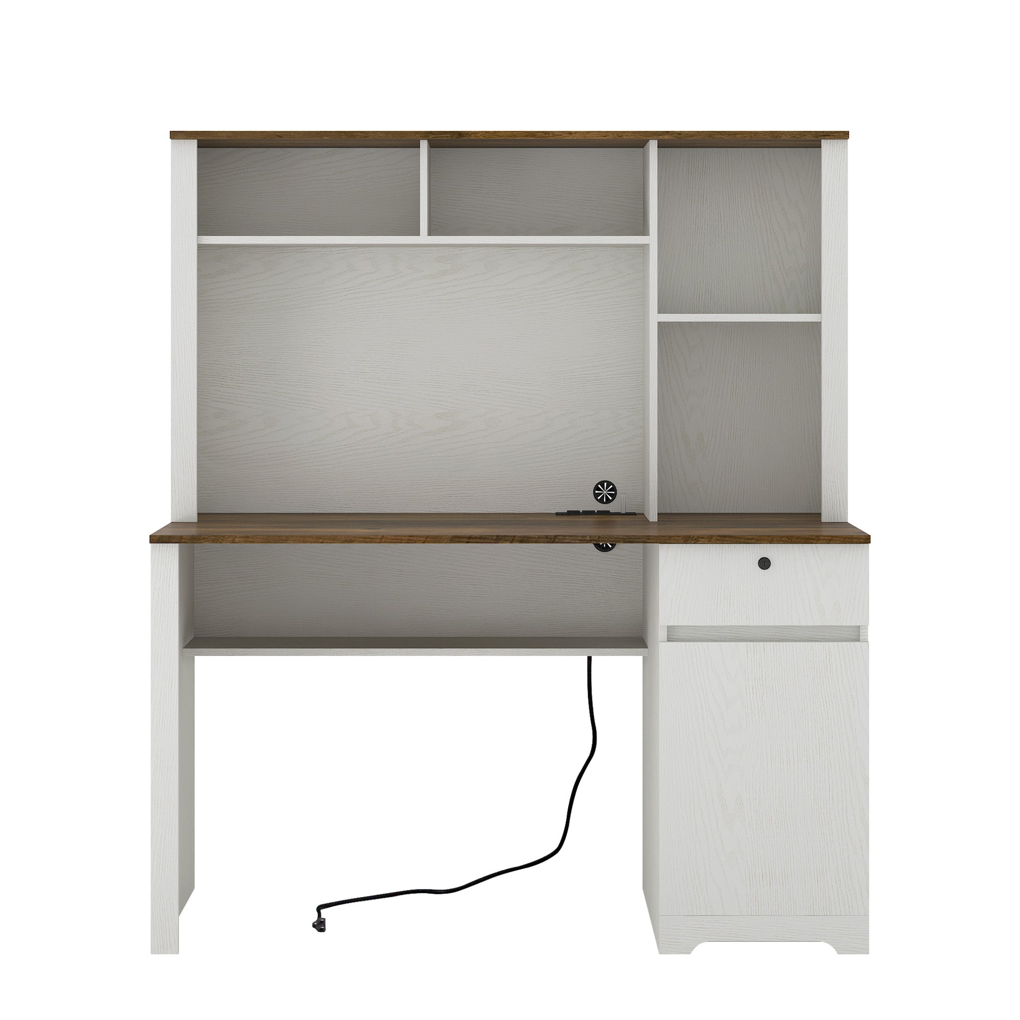 Computer Desk With Hutch & Bookshelf,Wood Executive Desk Teens Student Desk Writing Laptop Home Office Desk With Drawers,3 AC Outlets And 2 USB Charging Ports,Study Laptop Table For Home