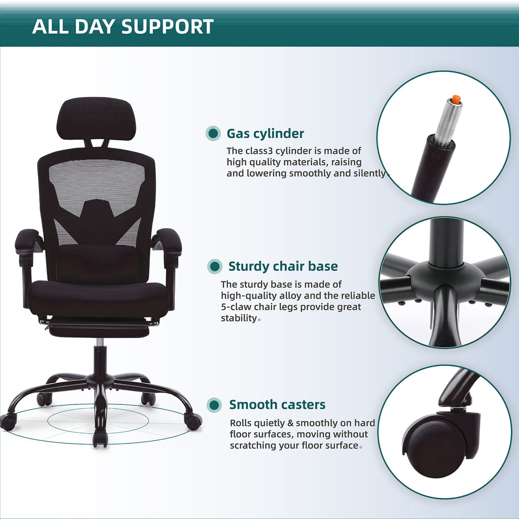 Retractable Footrest Ergonomic Swivel Office Chair