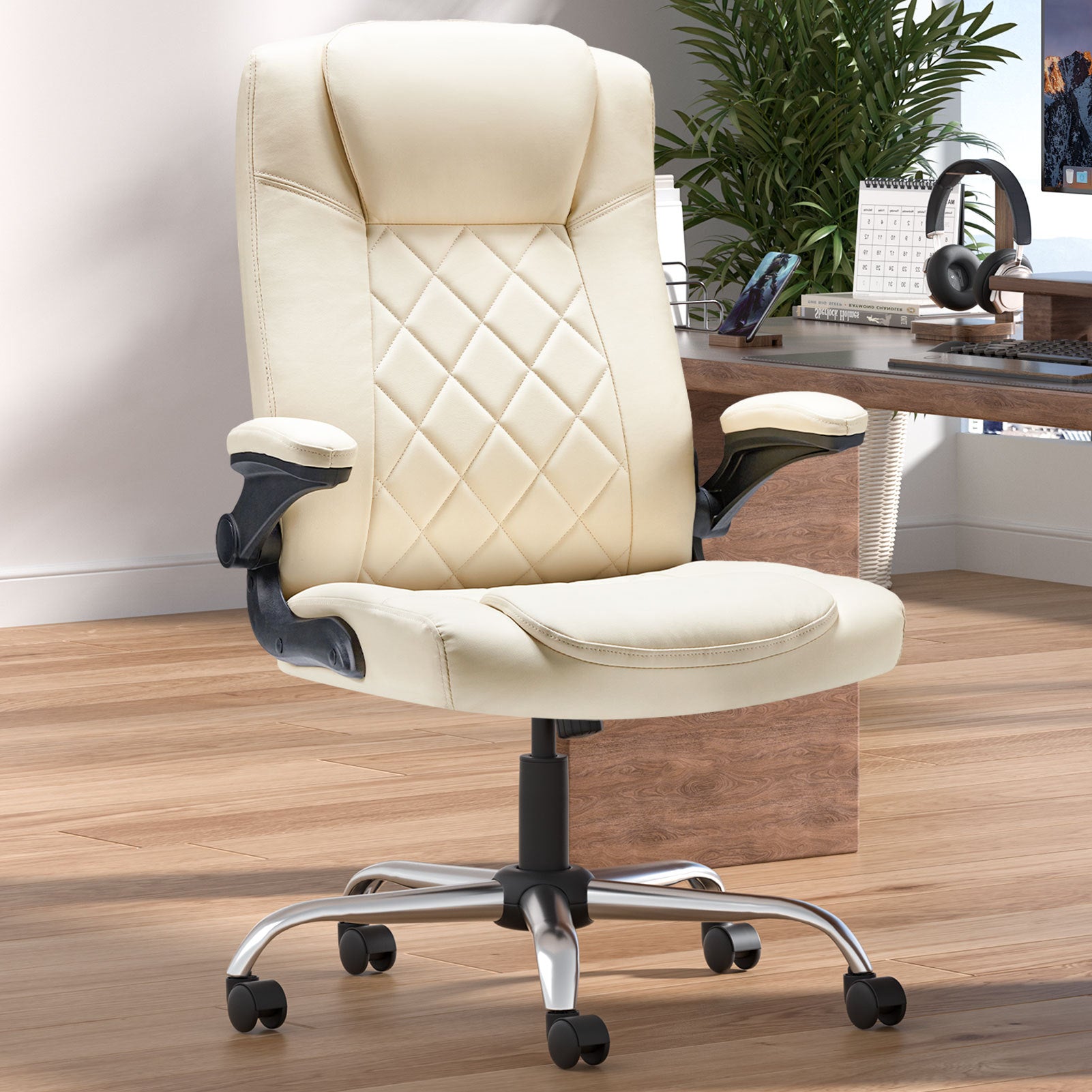 Leather Executive Office Chair With Arm & Rocking Function