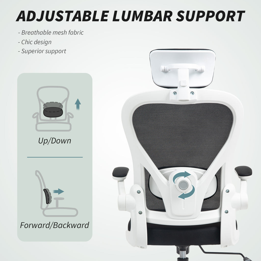 Mesh Office Chair, Ergonomic Desk Chair With Flip-up Armrest, Rotatable Headrest