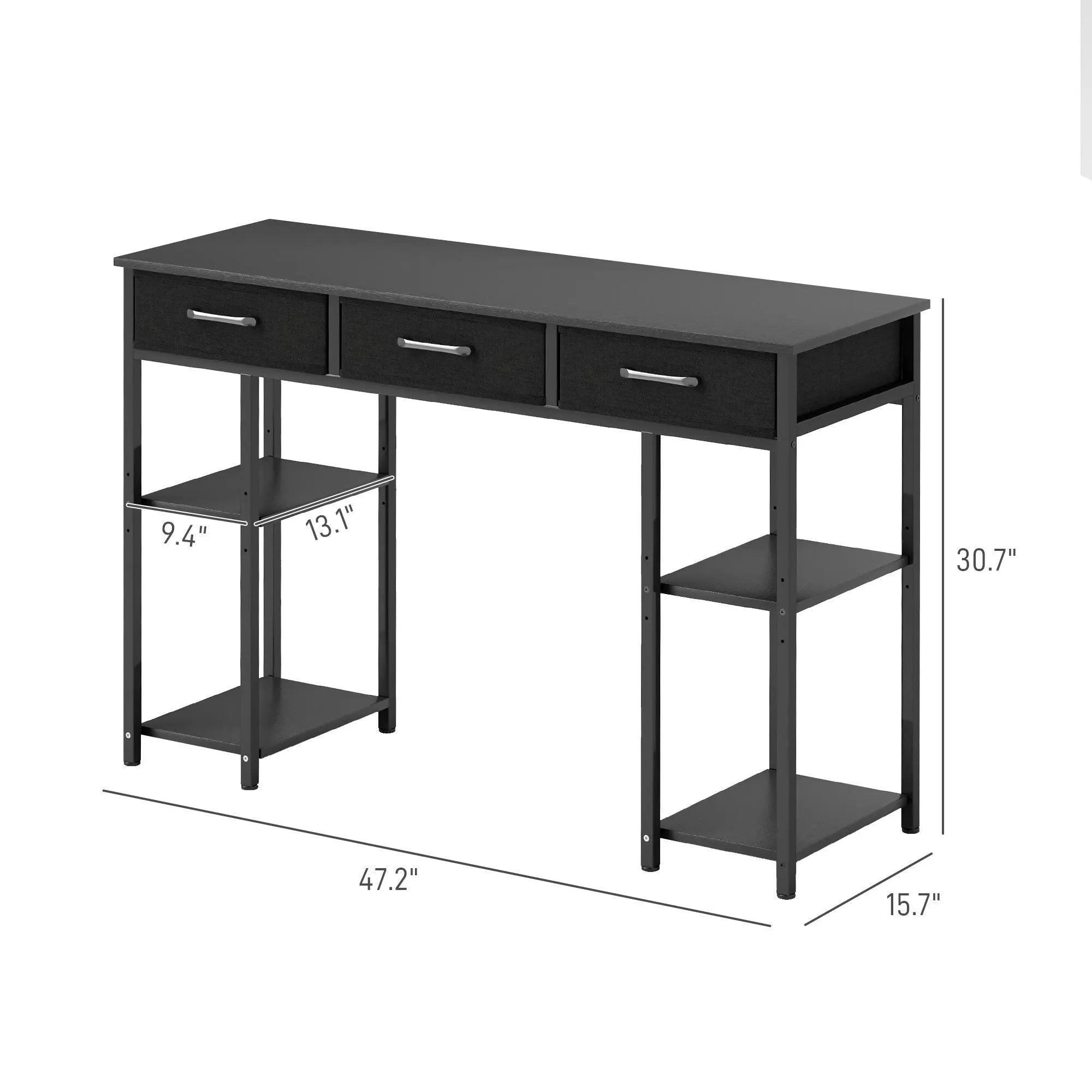 47 Small Computer Desk, Writing Desk With Fabric Drawers, Home Office Desk With Adjustable Shelves, Black The Chair Company