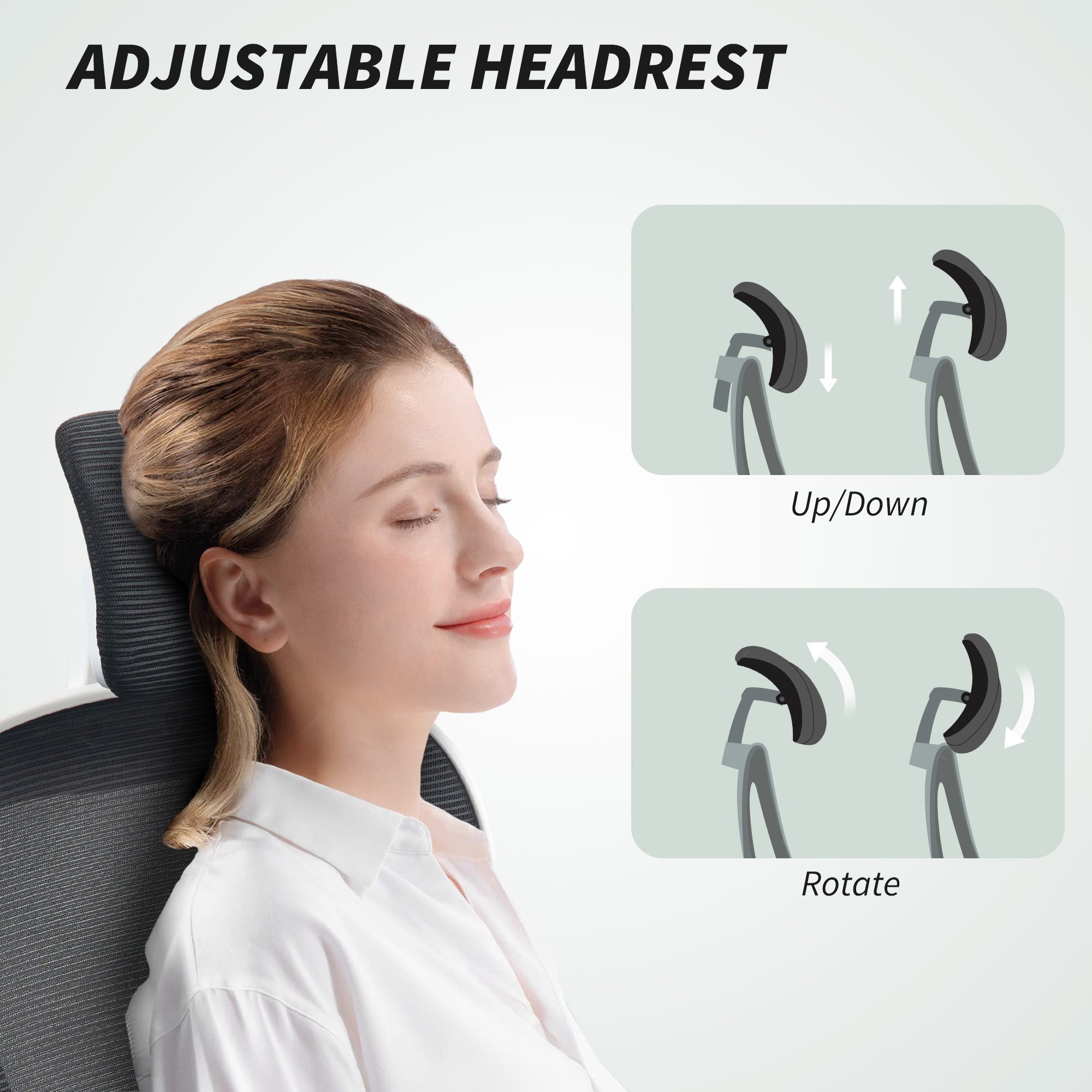 Mesh Office Chair, Ergonomic Desk Chair With Flip-up Armrest, Rotatable Headrest