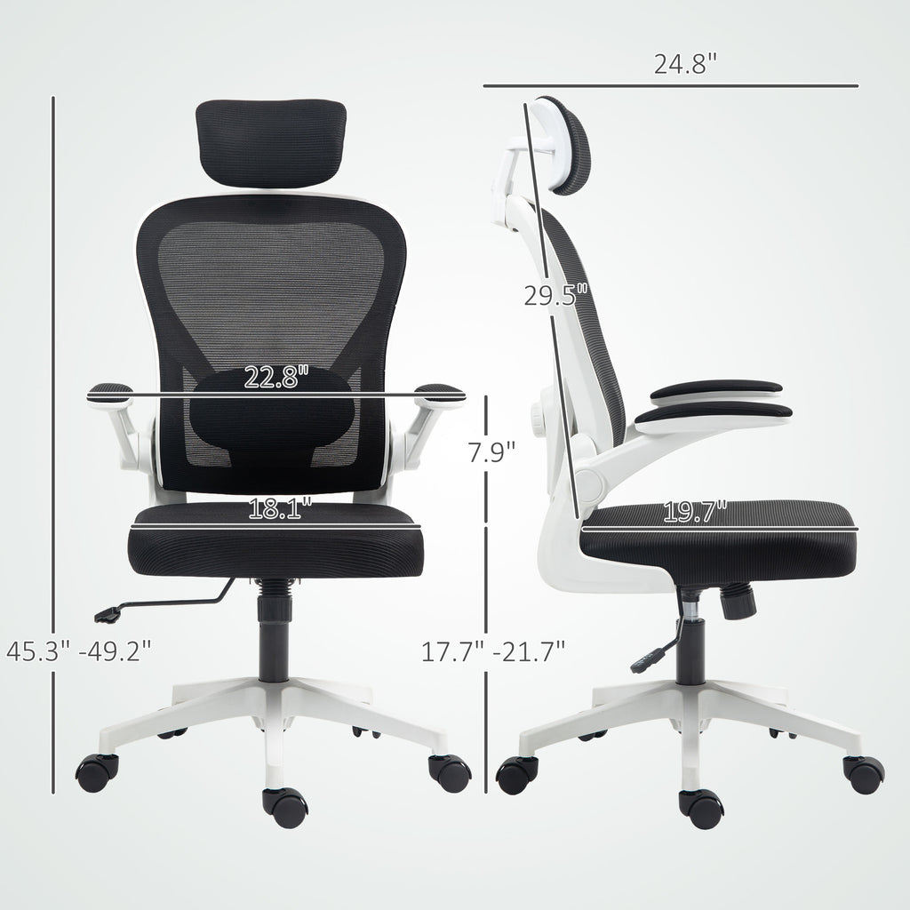 Mesh Office Chair, Ergonomic Desk Chair With Flip-up Armrest, Rotatable Headrest