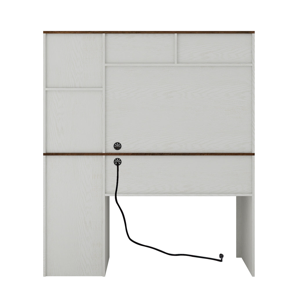 Computer Desk With Hutch & Bookshelf,Wood Executive Desk Teens Student Desk Writing Laptop Home Office Desk With Drawers,3 AC Outlets And 2 USB Charging Ports,Study Laptop Table For Home