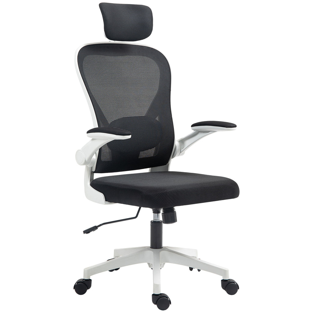 Mesh Office Chair, Ergonomic Desk Chair With Flip-up Armrest, Rotatable Headrest