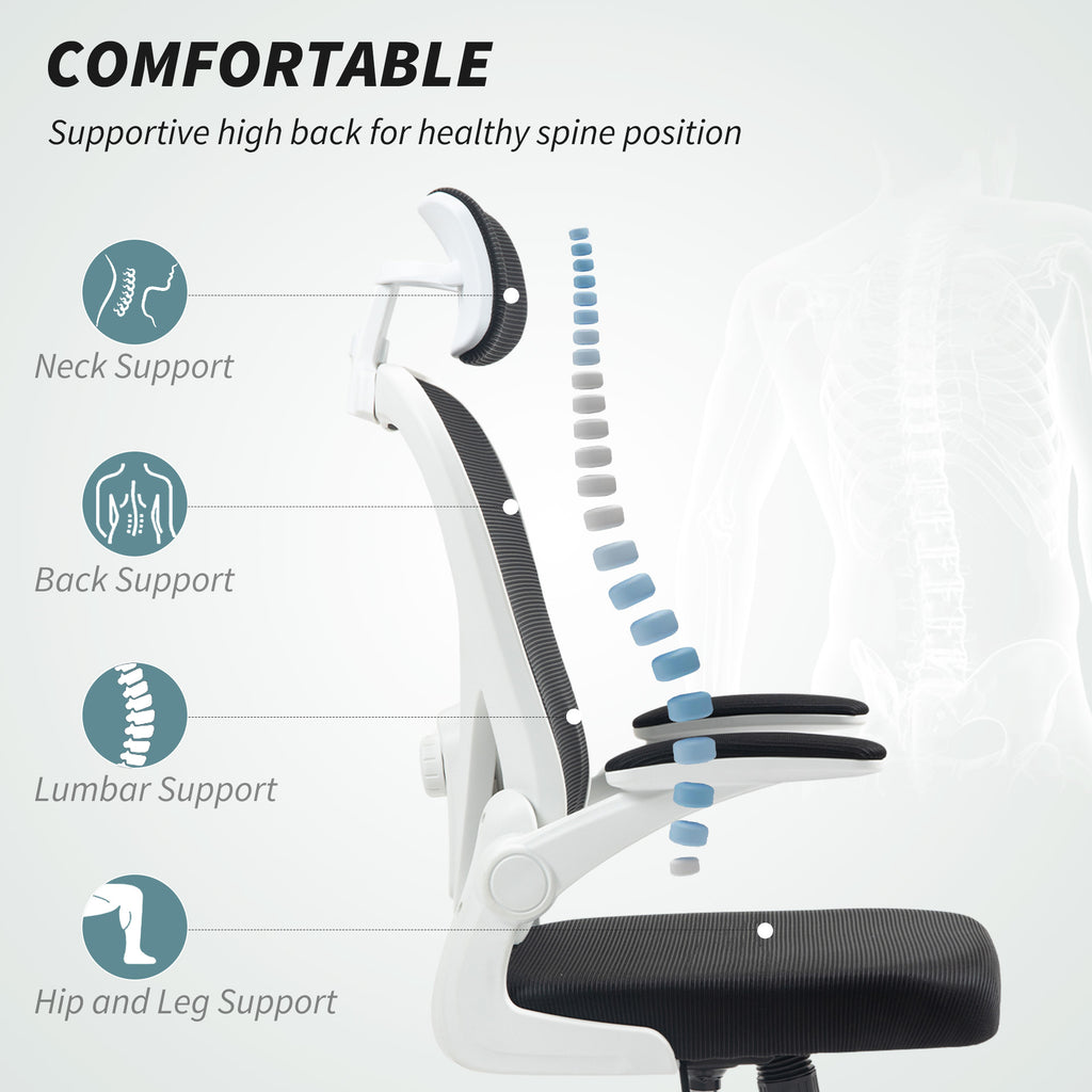 Mesh Office Chair, Ergonomic Desk Chair With Flip-up Armrest, Rotatable Headrest