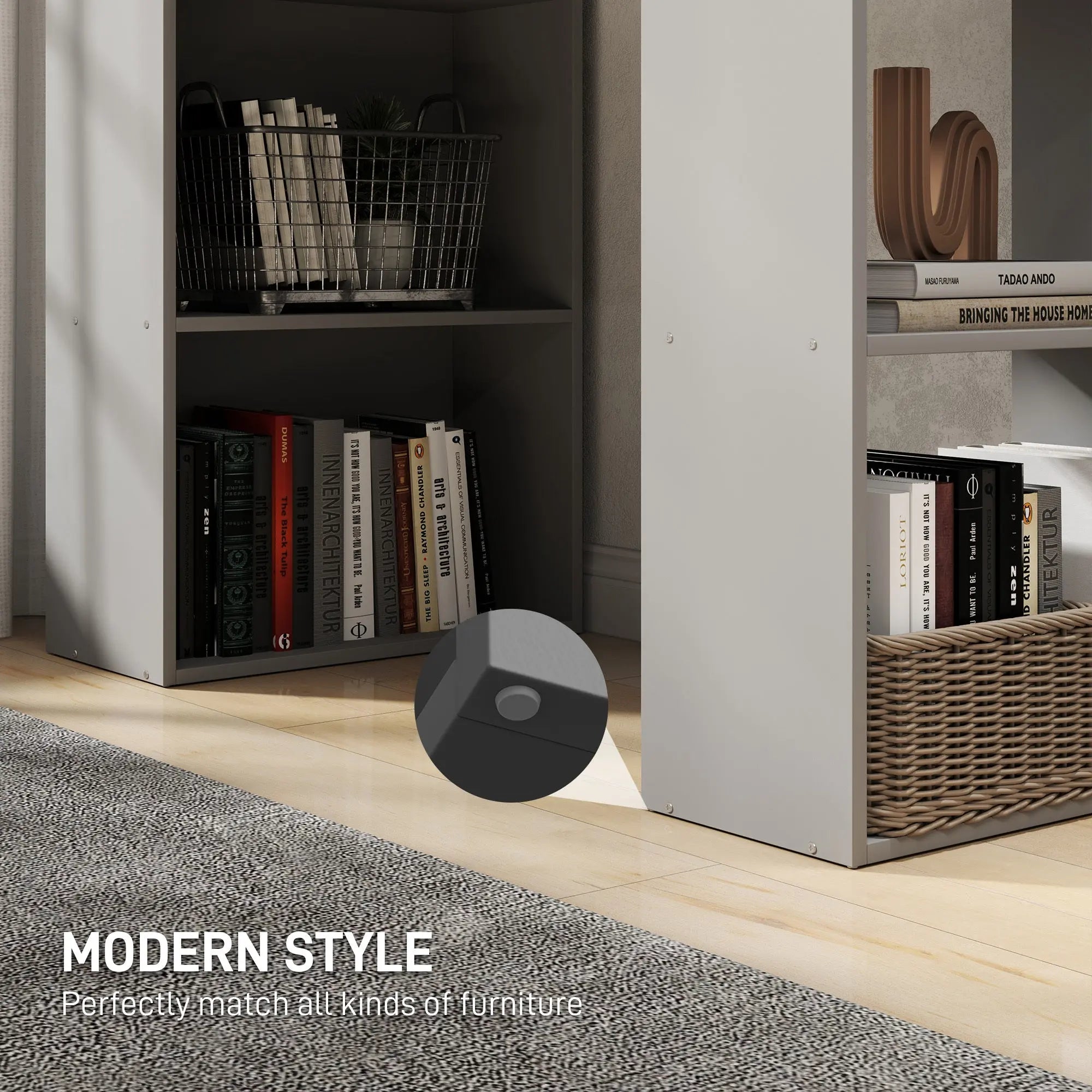 Compact Computer Desk With 6-Tier Storage Shelves, Writing Table Workstation With Bookshelf For Home Office, Gray The Chair Company