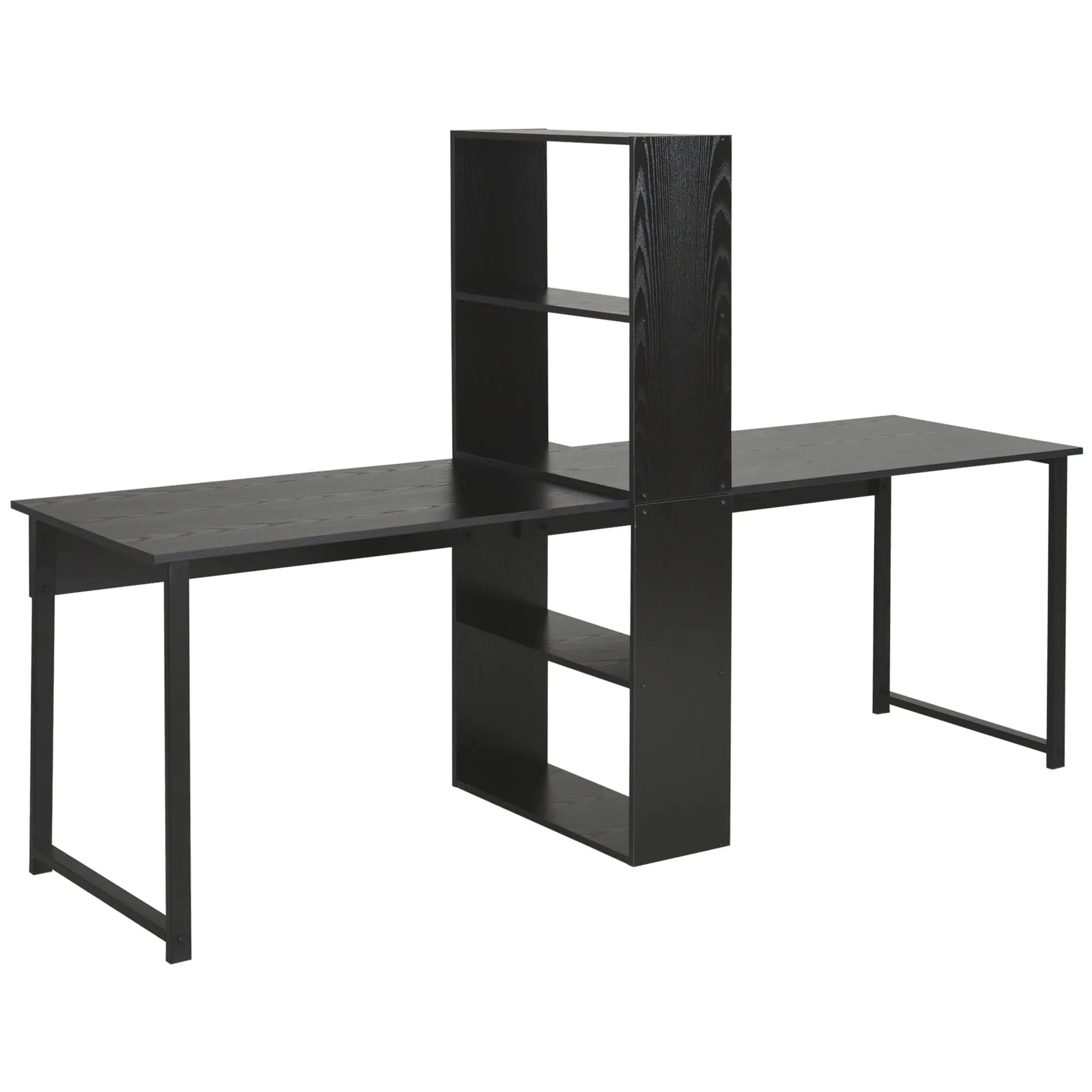 Extra Long 2-Person Desk With Bookshelf Black Home Office Workstation Combo The Chair Company