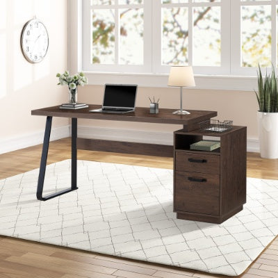 Home Office Computer Desk With Drawers Hanging Letter-size Files, 65 Inch Writing Study Table With Drawers