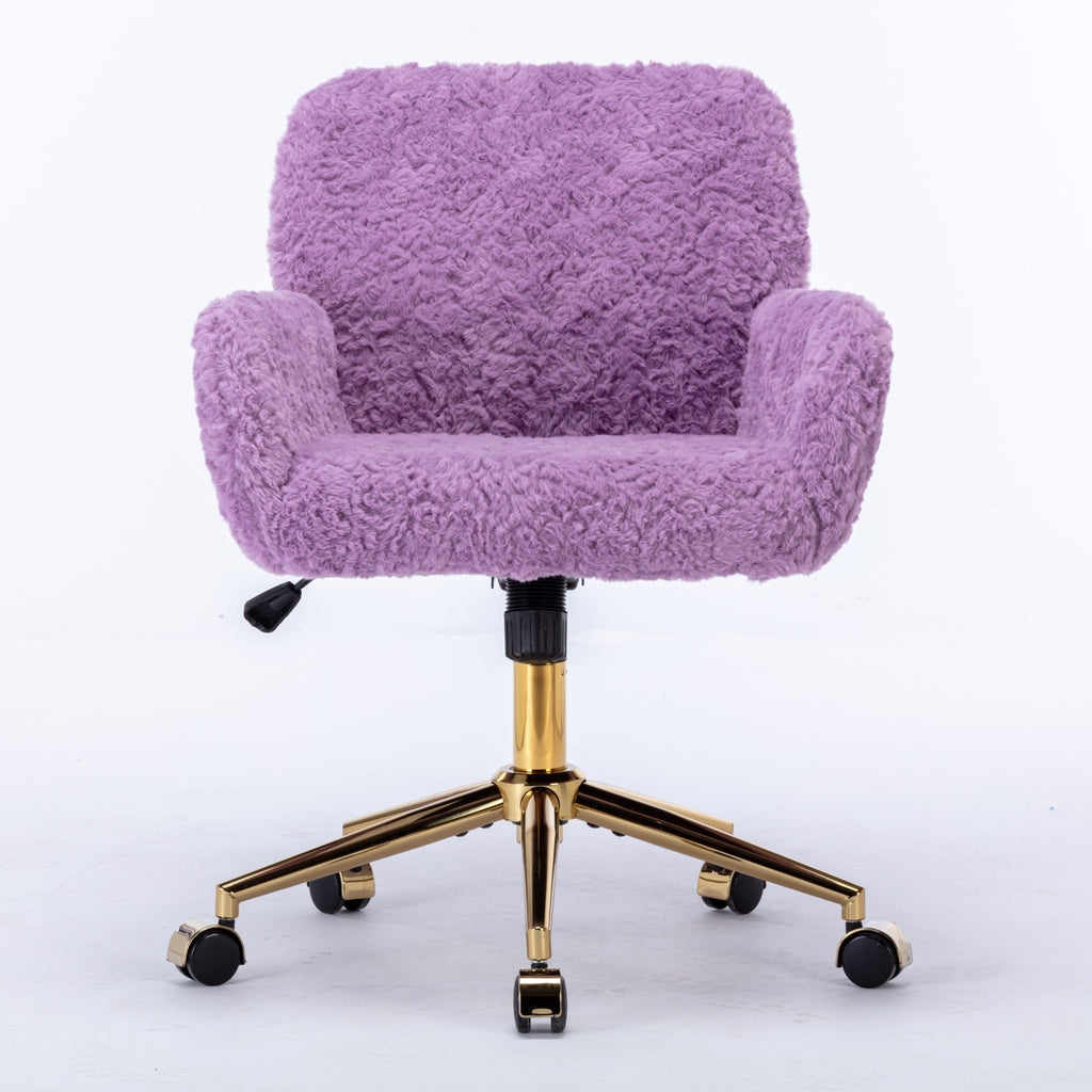 Rabbit Hair Home Office Chair With Golden Metal Base